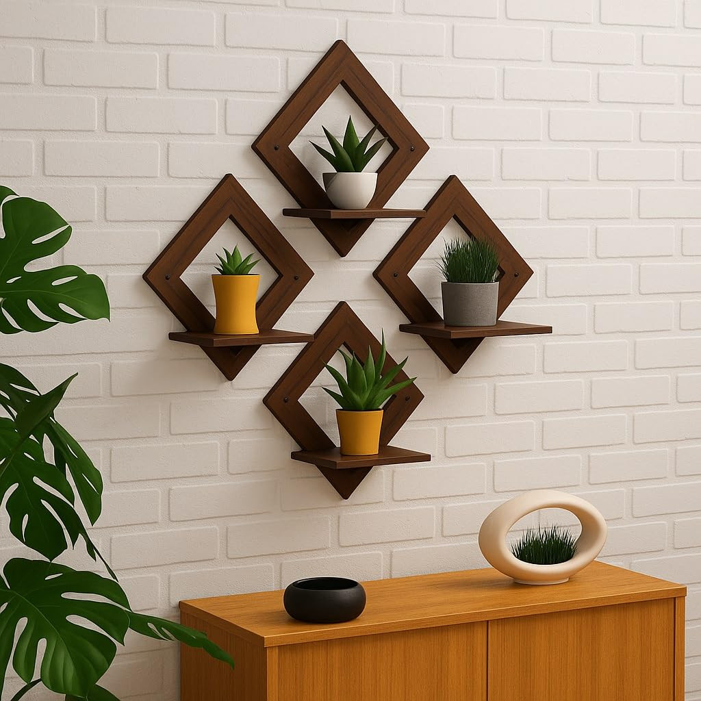 Wooden Tree Wall Shelf | Stylish Wall Mounted Shelf for Home & Office Décor | Engineered Wood, Brown | Storage & Display Rack for Living Room